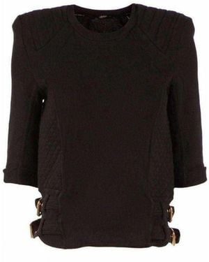 Balmain Cotton Quilted Panel Sweatshirt With Gold Buckles - Black