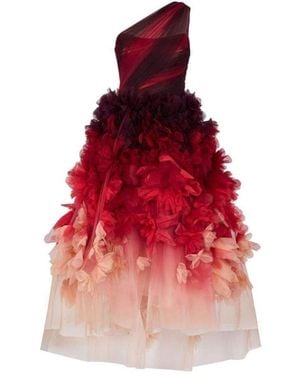 Marchesa One Shoulder Floral Dress - Red