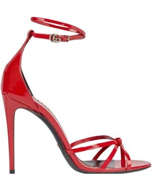Gucci Red Patent Leather Double G Ankle Strap Sandals