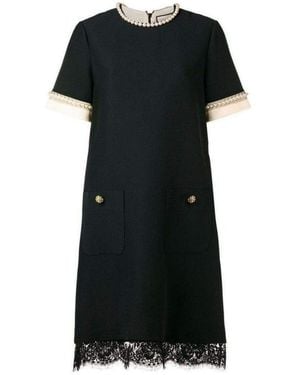 Gucci Pearl Embellished Shift Dress - Black