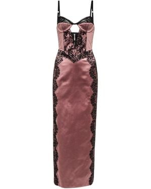Gucci Lace-trimmed Silk Satin Midi Dress - Red