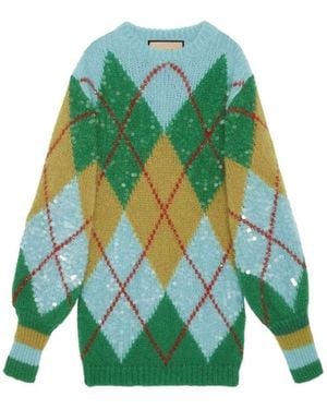 Gucci Sequinned Argyle Sweater Dress - Green