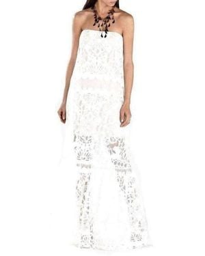 BCBGMAXAZRIA Strapless Bottom Ruffle Cotton Gown - White