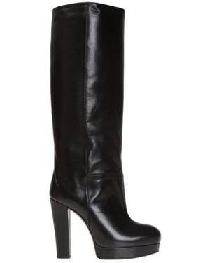 Gucci Leather Platform Knee High Boots - Black