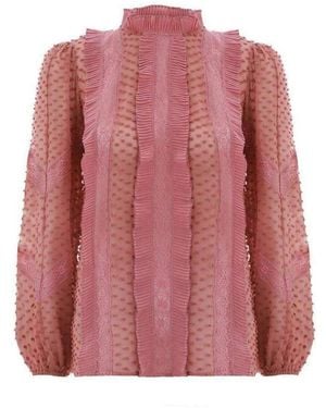 Zimmermann Unbridled Spliced Silk Blouse S - Pink