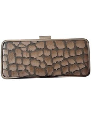 BCBGMAXAZRIA Faux Leather Croc-effect Frame Clutch - Brown