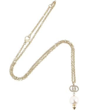 Gucci Interlocking G Pearl Crystal Necklace - Metallic