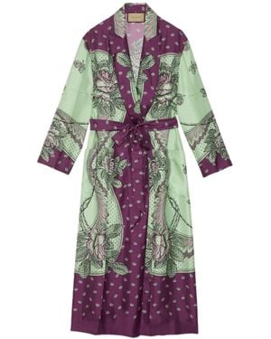 Gucci Green Paisley Print Silk Robe - Purple