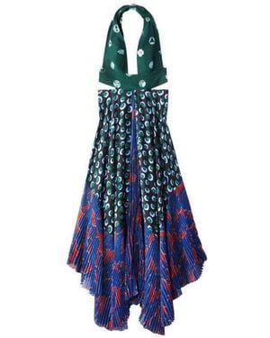 Stella McCartney Caroline Asymmetric Printed Silk And Crepe Dress - Blue