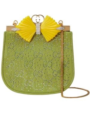Gucci GG Moire Fabric Handbag With Bow And Crystals - Green