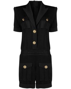Balmain Peak Lapel Knitted Jumpsuit Fr 42 (us 10) - Black