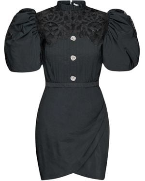 Alessandra Rich Taffeta Mini Dress With Lace - Black