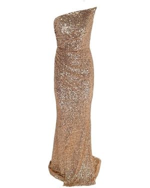 Cult Moda Sequin One-shoulder Bustier Prom Gown - Natural