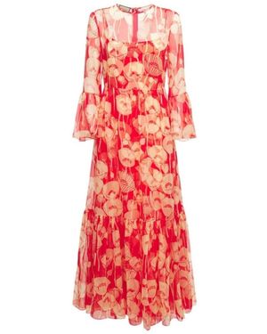 Gucci Poppy Silk Organza Maxi Dress - Red