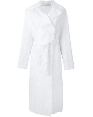 Nina Ricci Cotton Organza Mesh Double Breasted Overcoat - White