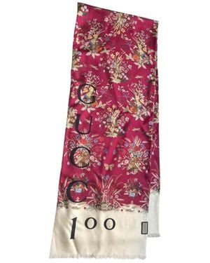 Gucci 100th Anniversary Floral Silk Scarf Burgundy - Red