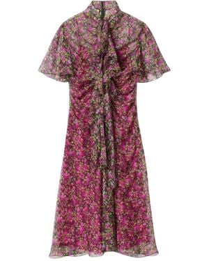 Gucci Floral Silk Ruffle Front Evening Dress - Red