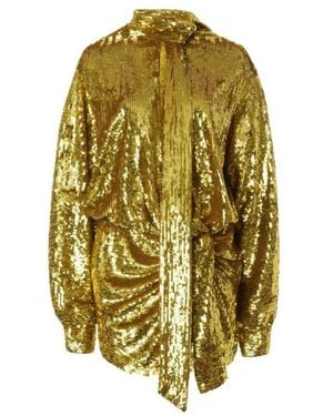 Valentino Sequin Tulle Mini Dress In Gold - Yellow