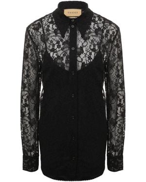 Gucci Black Lace Floral Motif Shirt