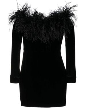 Alessandra Rich Feather-trimmed Velvet Mini Dress - Black