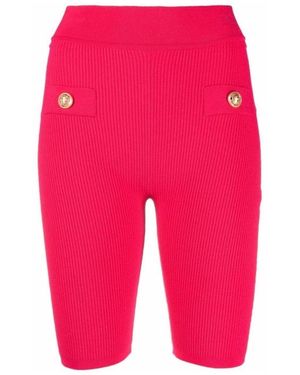 Balmain Button-embellished Ribbed Cycling Shorts - Red