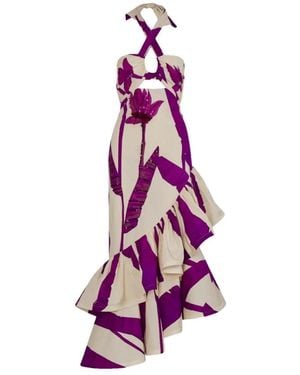 Johanna Ortiz Careless Floral Ruffle Midi Dress - Purple