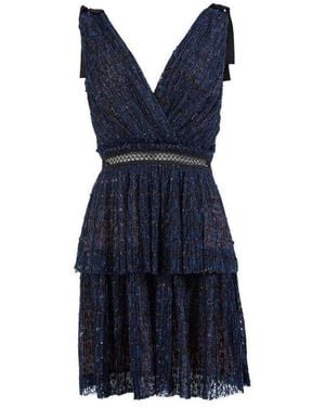 Self-Portrait Navy Metallic Pattern Dress - Blue