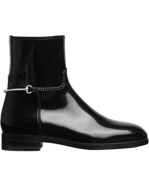 Gucci GG Black Leather Slim Horsebit Boots