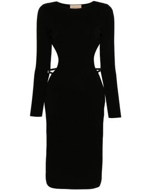Gucci Cotton And Silk Midi Dress With Crystal G Square - Black