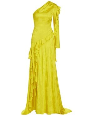 Alejandra Alonso Rojas One Shoulder Yellow Silk Ruffle Dress