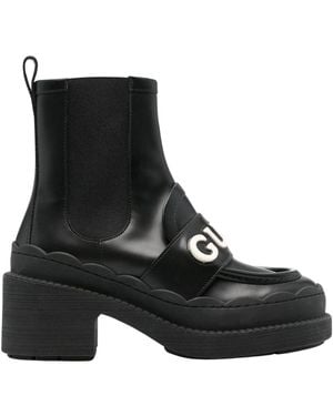 Gucci Ornella Logo Applique Leather Ankle Boots - Black