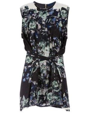 Sharon Wauchob Floral Printed Fringe Silk Dress - Black
