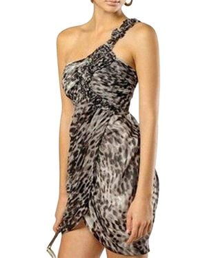 BCBGMAXAZRIA One Shoulder Animal Print Silk Dress - Black