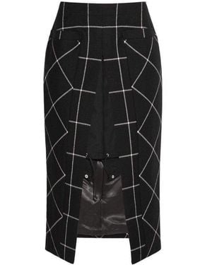 Sacai Cotton Twill-paneled Checked Wool Skirt - Black