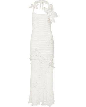 Oscar de la Renta Halter Orchid Crochet Knit Dress - White