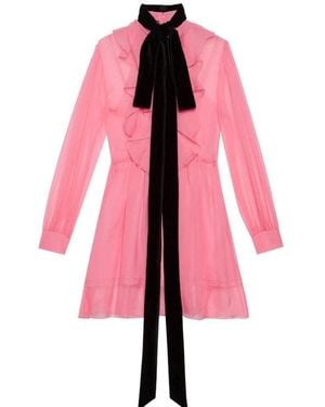 Gucci Velvet Ties Silk-chiffon Dress - Red