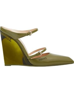 Gucci Christy 110 Wedge Mules - Green