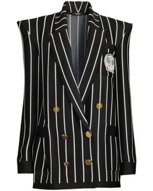 Balmain Double-breasted Black White Striped Wool Blazer