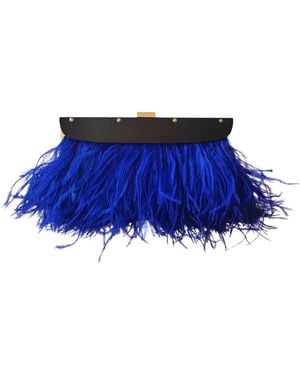 BCBGMAXAZRIA Portia Blue Feather-trim Lucite Clutch
