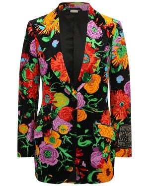 Gucci Floral Print Velvet Blazer - Green
