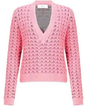 Pringle of Scotland Chunky Pink Angora V Neck Jumper