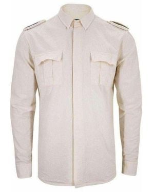 Balmain Ecru Linen Military Shirt With Embroidered Epaulettes - Grey