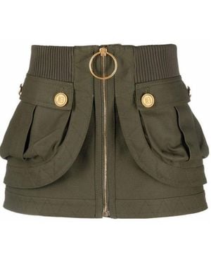 Balmain Patch-pockets Mini Denim Skirt - Green