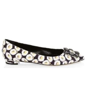 Manolo Blahnik Crystal Brooch Floral Print Flats - Multicolour