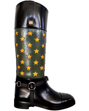Gucci Abstract Art Pop Leather Riding Boot - Black
