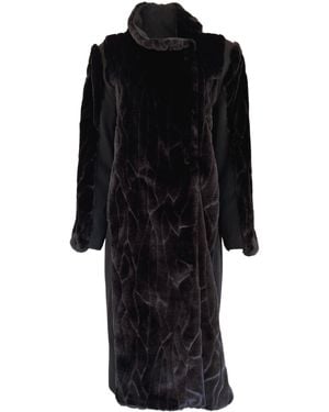 Cult Moda Black Faux Fur Details Long Trench Coat