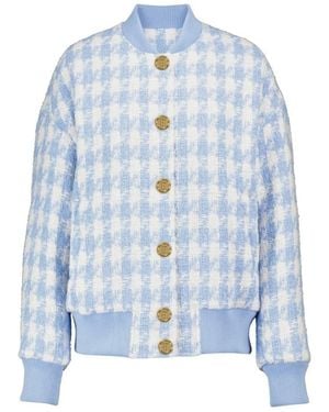 Balmain Houndstooth Cotton-blend Tweed Bomber Jacket - Blue