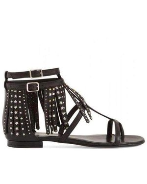 Saint Laurent Leather Fringe Sandals - Black