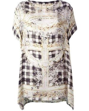 Balmain Cream Printed Silk Tunic Dress With Batwing Sleeves - Grey