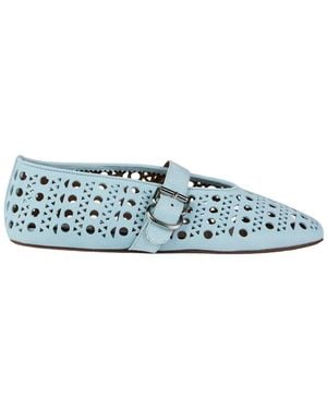 Alaïa Perforated Nappa Leather Ballerina Flats - Blue